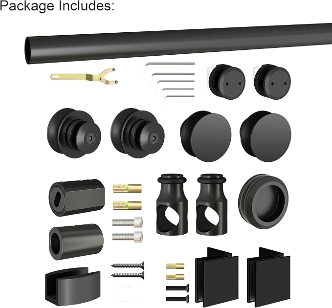 DIYHD 5FT Frameless Black Sliding Glass Shower Door Running Track Barn Shower - Image 3