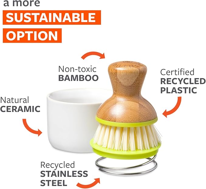 Full Circle Bubble Up Bamboo Dish Brush & Ceramic Soap Dispenser – Family Safe - Image 5