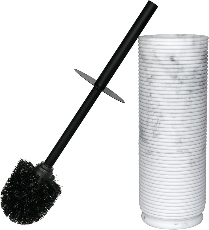 Contemporary Ribbed Design Resin Toilet Holder and Brush Set by IndecorHome