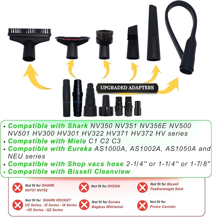 Replacement Vacuum Attachments & Brushes plus Universal Adapter Kit Compatible - Image 2