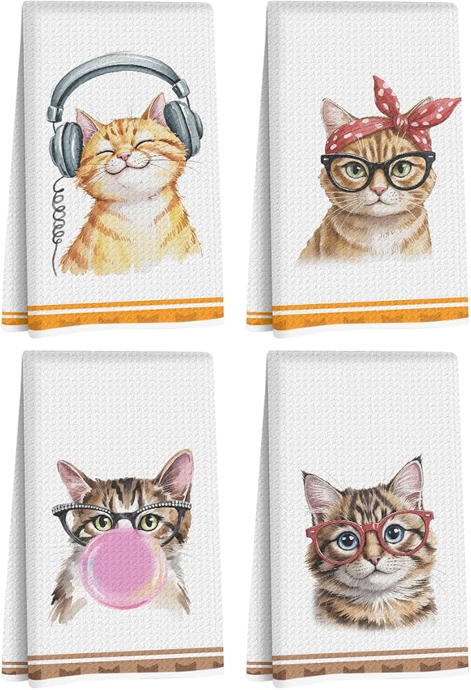 Hanamiya Na 4 Pcs Funny Cat Kitchen Hand Towels 24x14 Inch, Cute Hand Towels by Hanamiya+Na
