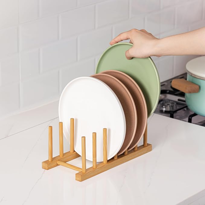 HBlife 2pcs Bamboo Dish Plate Bowl Cup Book Pot Lid Cutting Board Drying Rack - Image 5