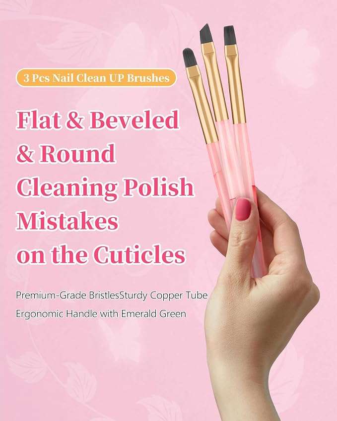 3PCS Nail Polish Clean Up Brush, Round&Falt&Angled Acetone Resistant Nail Brush - Image 2