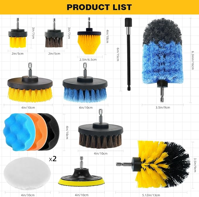 15 Pcs Drill Brush Attachments Set Hard and Soft Bristles Horsehair Brush - Image 7