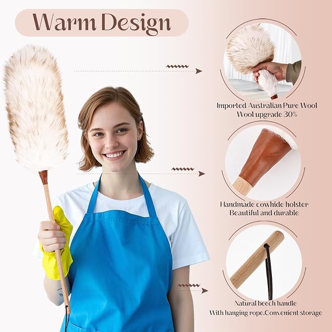 THARAHT Lamb Wool Duster Fluffy Long Handle Reusable - Image 3