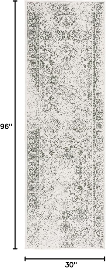 SAFAVIEH Adirondack Collection Runner Rug - 2'6" x 8', Ivory & Dark Green, Distressed Design, Non-Shedding & Easy to Clean, Ideal for Hallway, Foyer, Entryway, Bedroom (ADR109X)