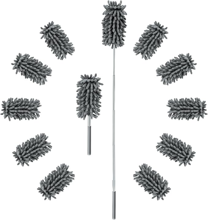 12 Pack High Duster with Extension Pole, Reusable & Washable Feather Duster by ZZLAZYCOTTAGE