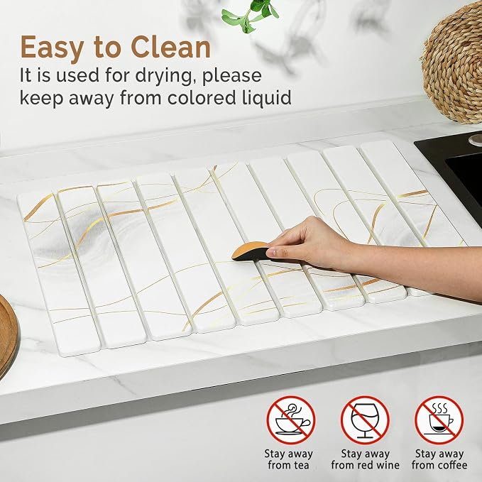 Large Stone Dish Drying Mat for Kitchen Counter, Foldable Water Absorbing - Image 5