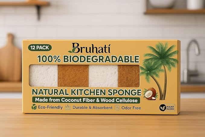 Natural Biodegradable Sponges for Kitchen 12 Pack – 100% Compostable Cellulose by Unknown