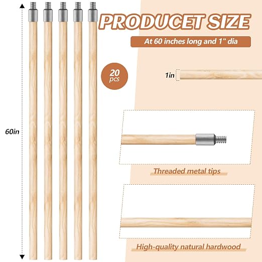 Barydat 55 Inch Lacquered Wood Broom Handle - Image 2