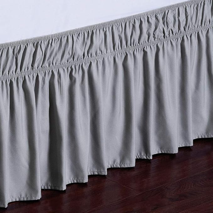 MEILA Wrap Around Bed Skirt Three Fabric Sides Elastic Dust Ruffled 18 Inch Tailored Drop,Easy to Install Fade Resistant-Grey, Twin/Full