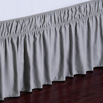 MEILA Wrap Around Bed Skirt Three Fabric Sides Elastic Dust Ruffled 18 Inch Tailored Drop,Easy to Install Fade Resistant-Grey, Twin/Full