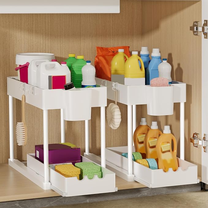 2 Pack Under Sink Organizers and Storage, 2-Tier Sliding Cabinet Organizer - Image 6
