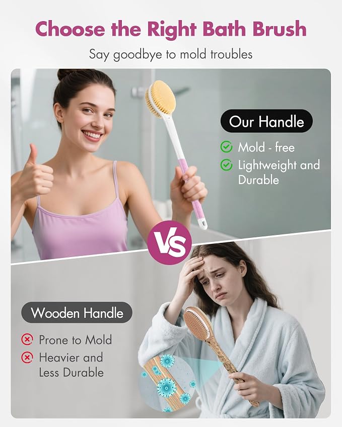 Back Scrubber Body Shower Brush: Anti Slip Long Handle Bath Brush - Image 4