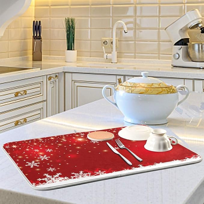 Christmas White Snowflake On Red Background Dish Drying Mat 18x24inch Dish - Image 6