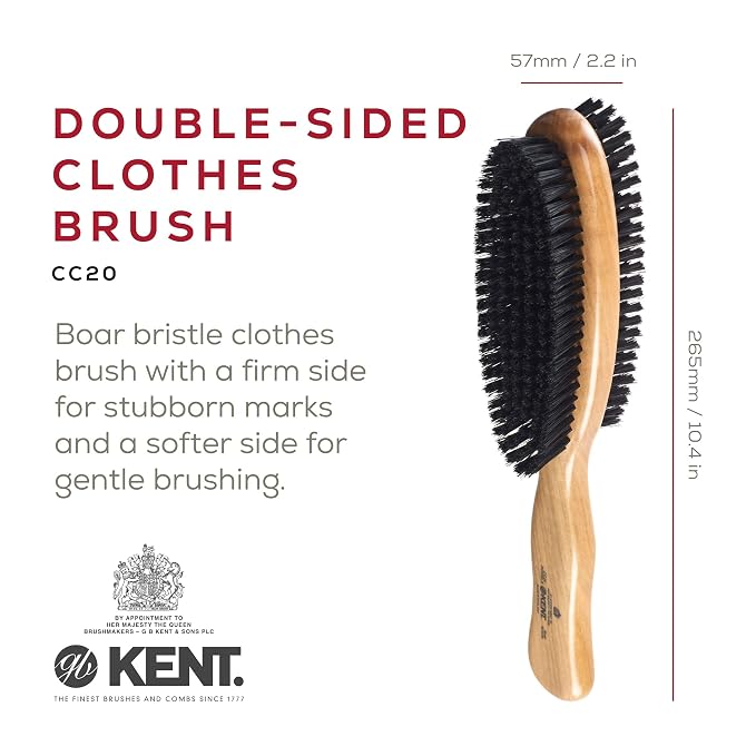 Kent CC20 Double Sided Cherrywood Clothes Brush and Lint Remover, Firm Side - Image 2