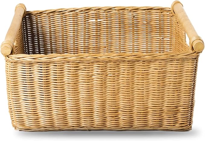 The Basket Lady Pole Handle Wicker Storage Basket, 14 in L x 10 in W x 7.5 in H - Image 3
