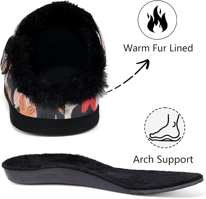 Fur Lined Clogs for Women Men Suede Winter Slippers Arch Support Slip on Mules - Image 5
