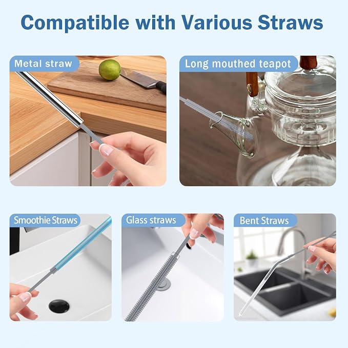 2Pcs Silicone Straw Cleaner Brush, 9.84in Reusable Straw Cleaner - Image 6