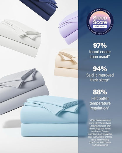 REST® Evercool®+ Cooling Sheet Set, Full Size, Light Blue, Breathable Bed Sheets for Hot Sleeper and Night Sweats, with Pillowcases, with Ionic+ Self-Cleaning Silver Yarn for Sensitive Skin, 4PCS