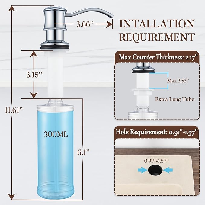 Built in Soap Dispenser for Kitchen Sink Countertop, Solid Brass Pump Head Long - Image 8