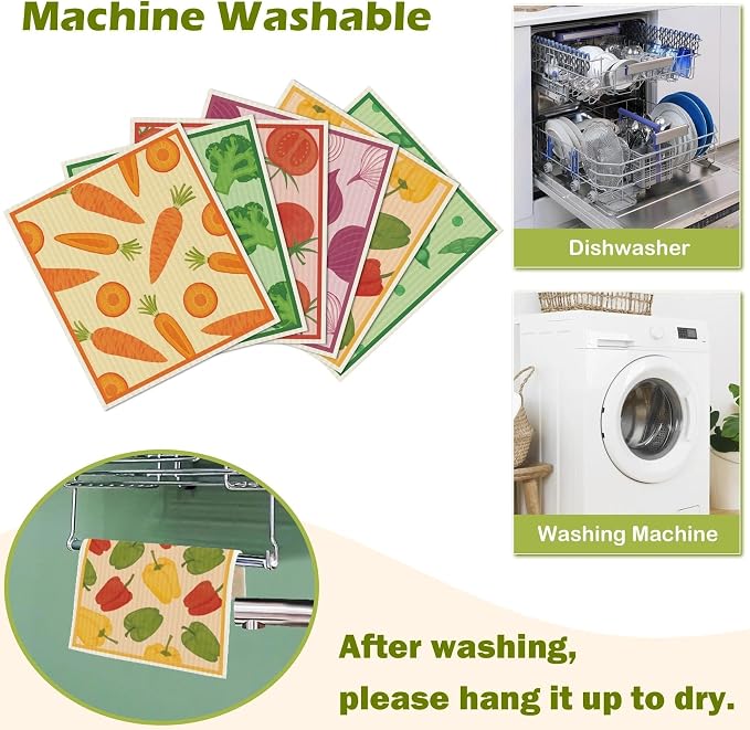 6 Packs Swedish Paper Cloths for Kitchen, Reusable Paper Towels Washable Dish - Image 5