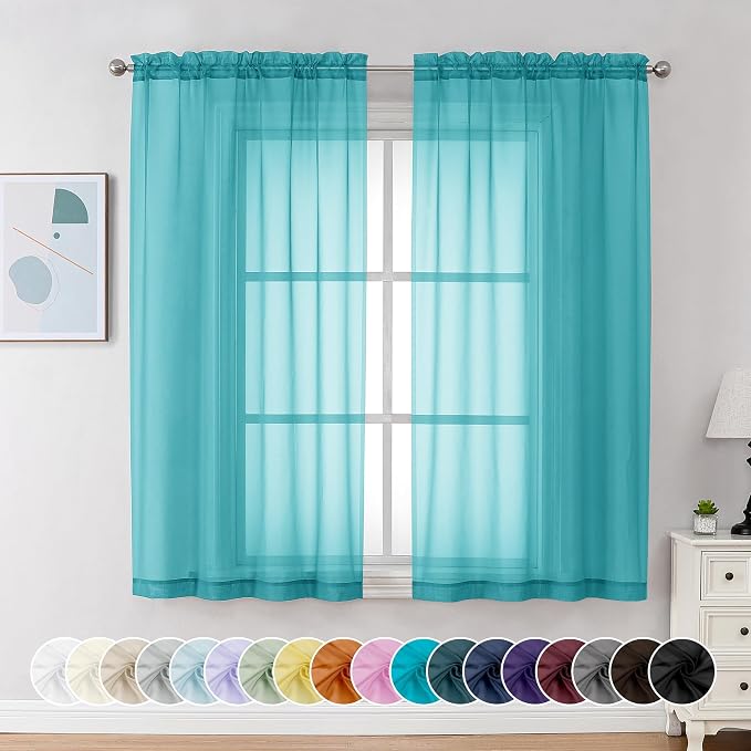 Chyhomenyc Turquoise Sheer Curtains 63 Inch Length 2 Panels, Light Filtering by Chyhomenyc