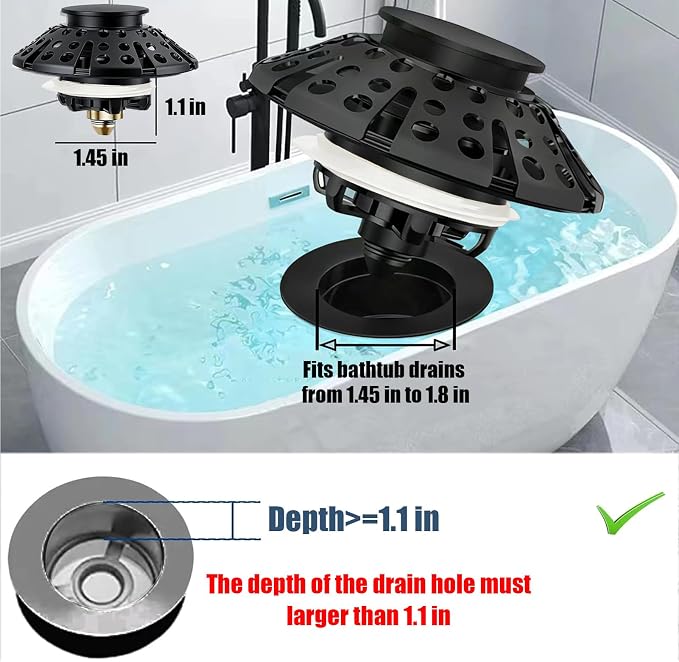 Bathtub Drain Stopper, Pop Up Tub Stopper Plug - Image 2