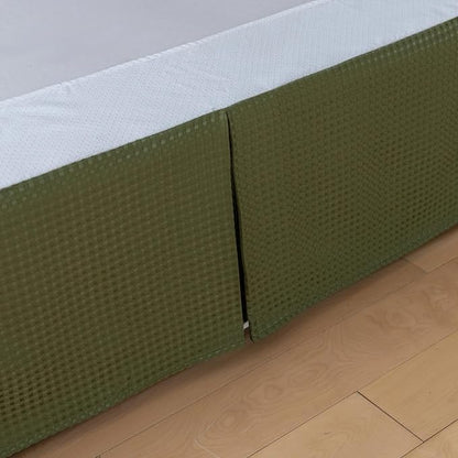 Queen Bed Skirt, Wrap Around Bed Skirt with Pleated Corner, 18 Inch Drop Pleated Waffle Weave Bedskirts, Anti-Slip, Microfiber, Green, 18'' Queen