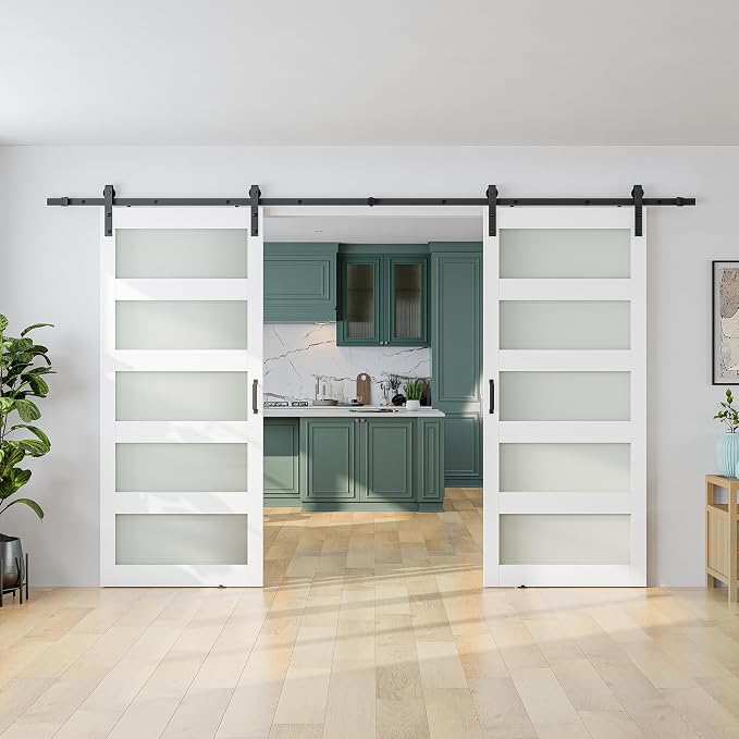 SmartStandard 68 x 84 in Glass Barn Door by SMARTSTANDARD