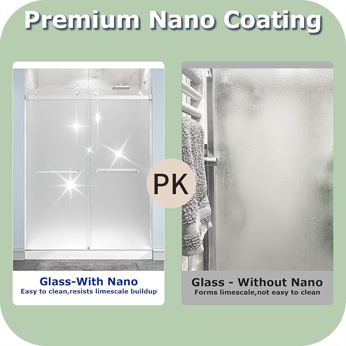 55"-60" W x 76" H Frameless Frosted Shower Door, Double Sliding Shower Door - Image 7