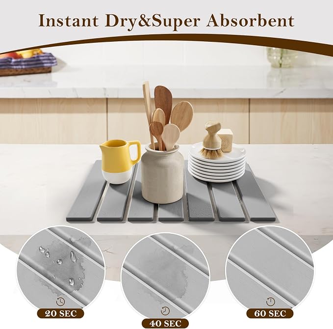 Stone Dish Drying Mats for Kitchen Counter, 15.5“x 11.8”, Eco-Friendly - Image 3