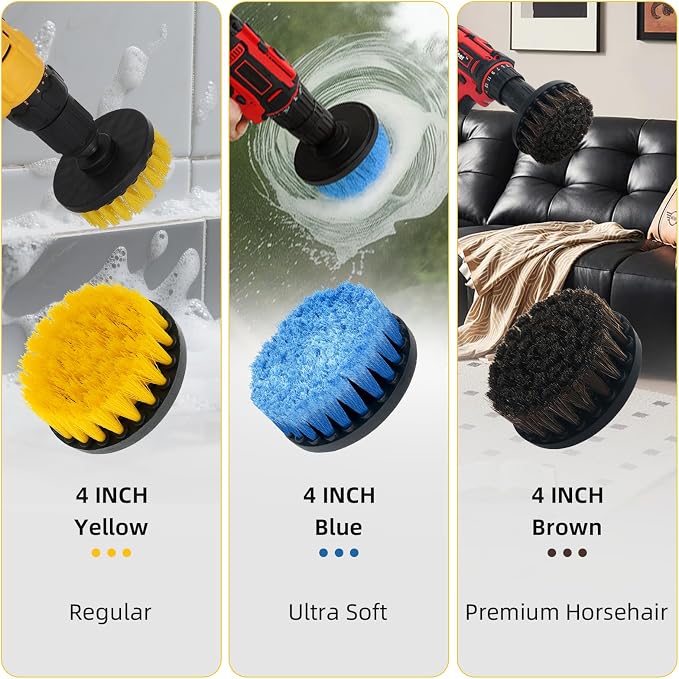 15 Pcs Drill Brush Attachments Set Hard and Soft Bristles Horsehair Brush - Image 2