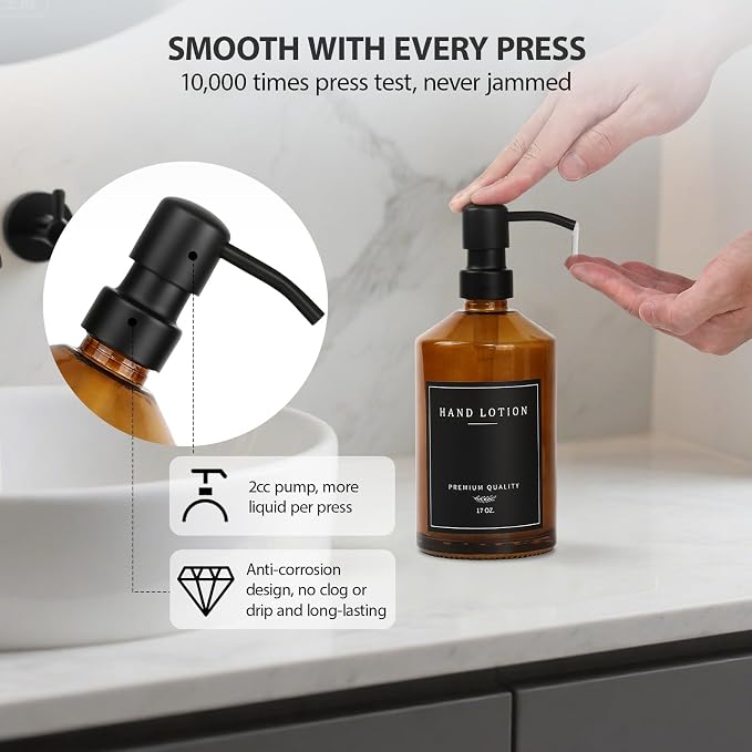Amber Glass Soap Dispenser, Bathroom Hand Soap Dispensers - Image 3