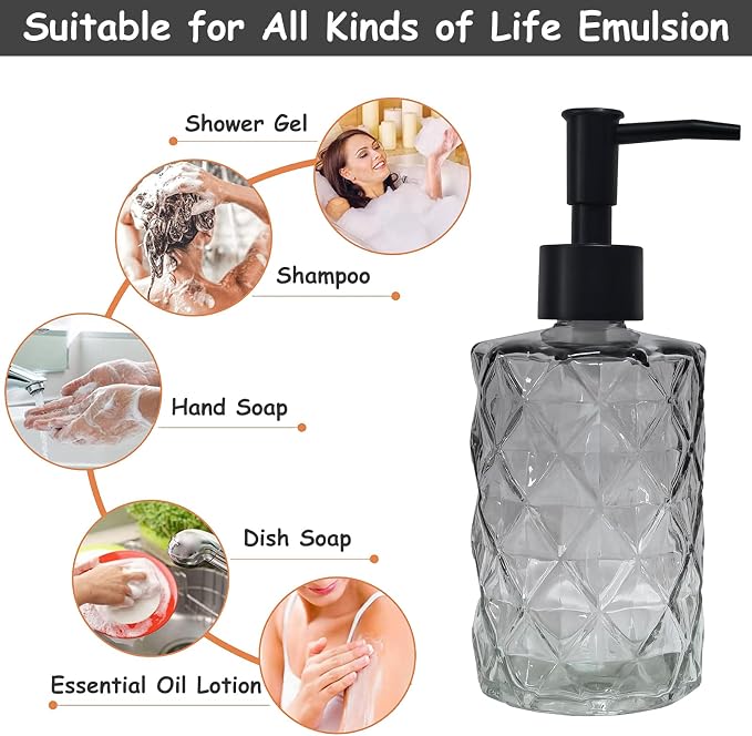 Crystal Glass Soap Dispenser, 12oz Gradient Grey Bathroom Hand Dispenser - Image 4