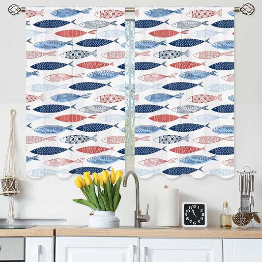 Fish Kitchen Curtains Abstract Colored Fashion Blue Red Pink Striped Wildlife by Unknown