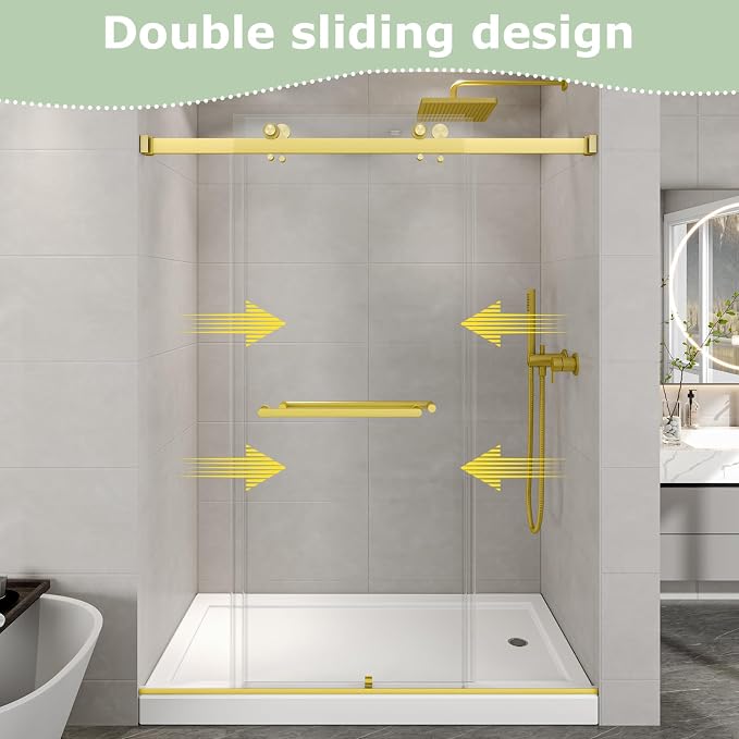 49"- 54" W x 76" H Frameless Shower Door, Double Sliding Shower Door, 5/16" - Image 2