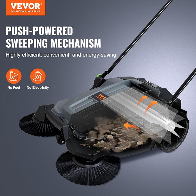 VEVOR Walk-Behind Hand Push Floor Sweeper, 25.6" Sweeping Width Floor Sweeper - Image 2