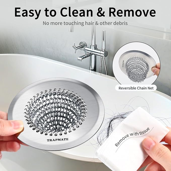 TRAPMATE Shower Drain Hair Catcher, 4.4" Easy Clean Bathtub Drain Hair Catcher - Image 5