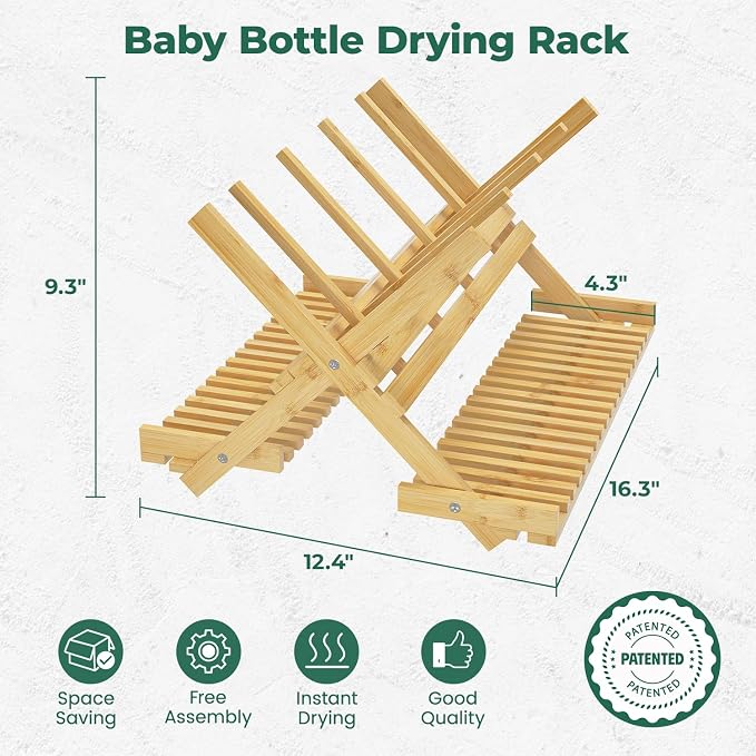 EsLuker.ly Baby Bottle Drying Rack, Bamboo Vertical Dryer Holder Organizer - Image 2