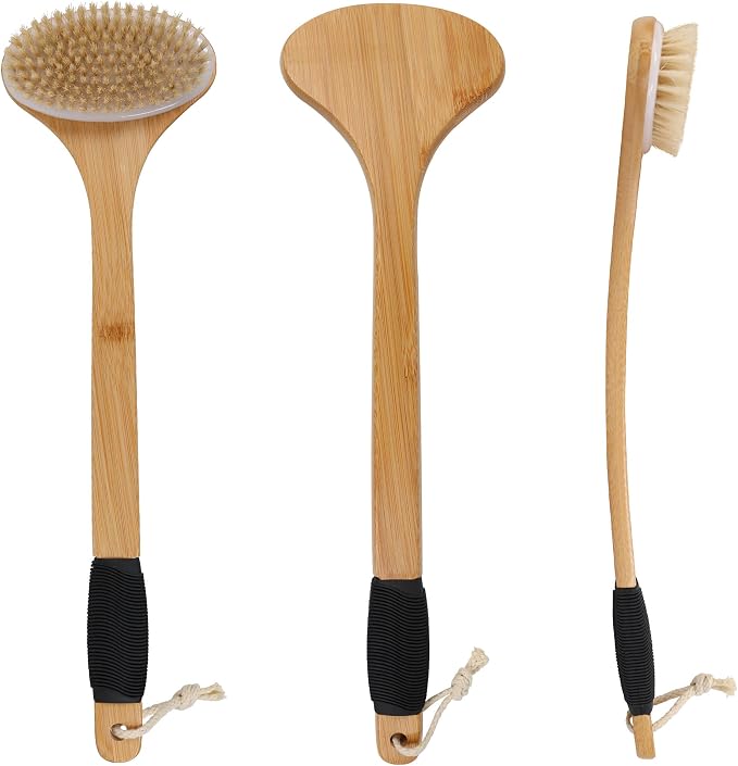 OWIIZI Back Scrub Brush for Shower, Stiff Boar Bristles Bamboo Curved Long - Image 2