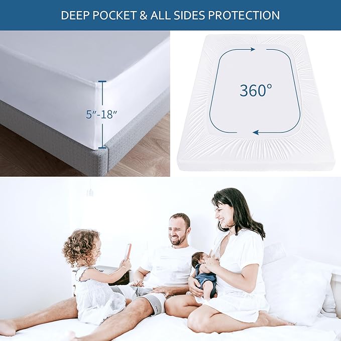 Moonsea Queen Size Mattress Protector Waterproof,Mattress Cover Protector, Smooth Top Mattress Protector for Kids, Breathable Skin Friendly and Noiseless Fitted Sheet Queen Size,Polyester