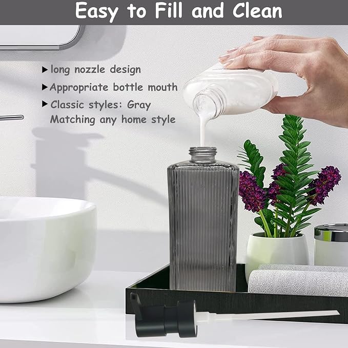 Grey Glass Soap Dispenser with Black Plastic Pump, 12oz Lotion Dish Dispenser - Image 3