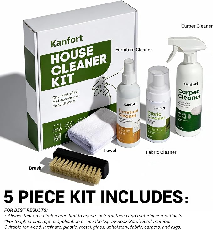 Carpet & Upholstery Cleaner 5-Piece Set, Fast Action Stain Remover - Image 8