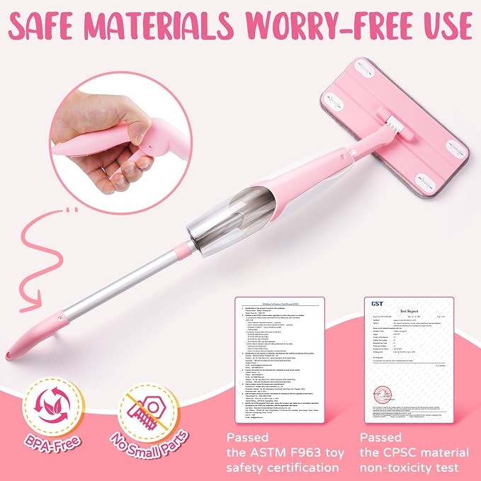 Pink Mini Spray Mop for Toddler-Girls Montessori Cleaning Toy That Real Spray - Image 3