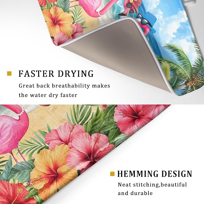 Summer Flamingos Dish Drying Mat 18x24 inch Tropical Beach Microfiber Washable - Image 3