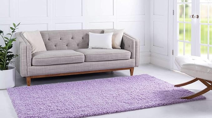 Unique Loom Solid Shag Collection Area Rug (8' x 10' Rectangle Lilac)