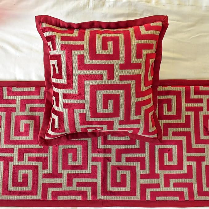 The HomeCentric King/Queen/Twin Red Designer Queen 74"x18" Bed Runner Without Pillow Cover, Maze Bed Scarf on Velvet Fabric - Path