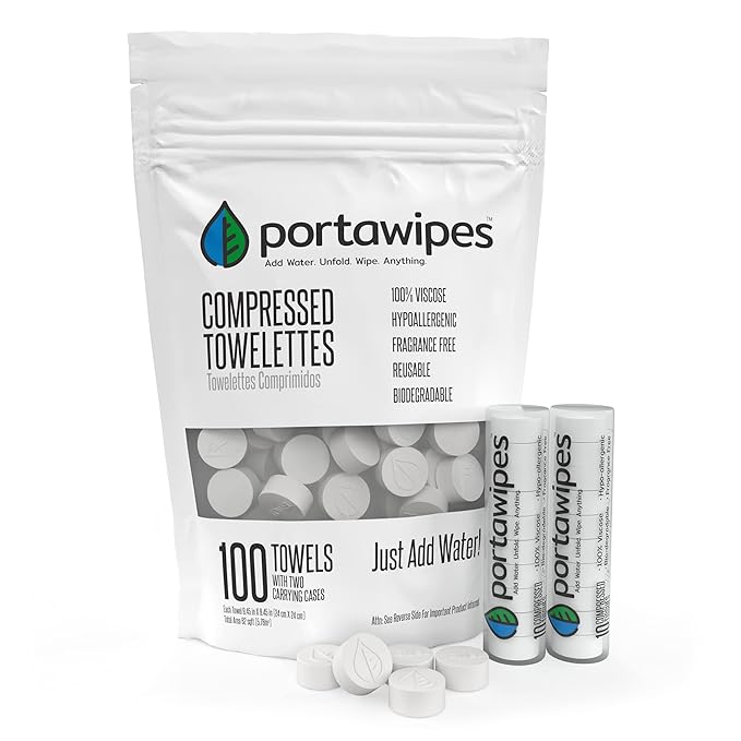 Coin Tissues | 100 Pack with 2 Carrying Cases | Toilet Paper Tablets | by Portawipes
