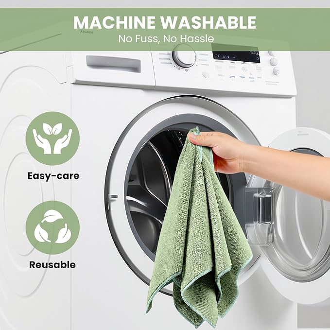 Microfiber Cleaning Cloth, 12 Pack Green Cleaning Rags - Image 7